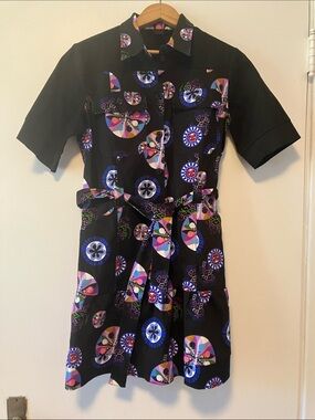 Desigual Black Short-Sleeve Shirt Denim Dress with Multicolor Celestial Print